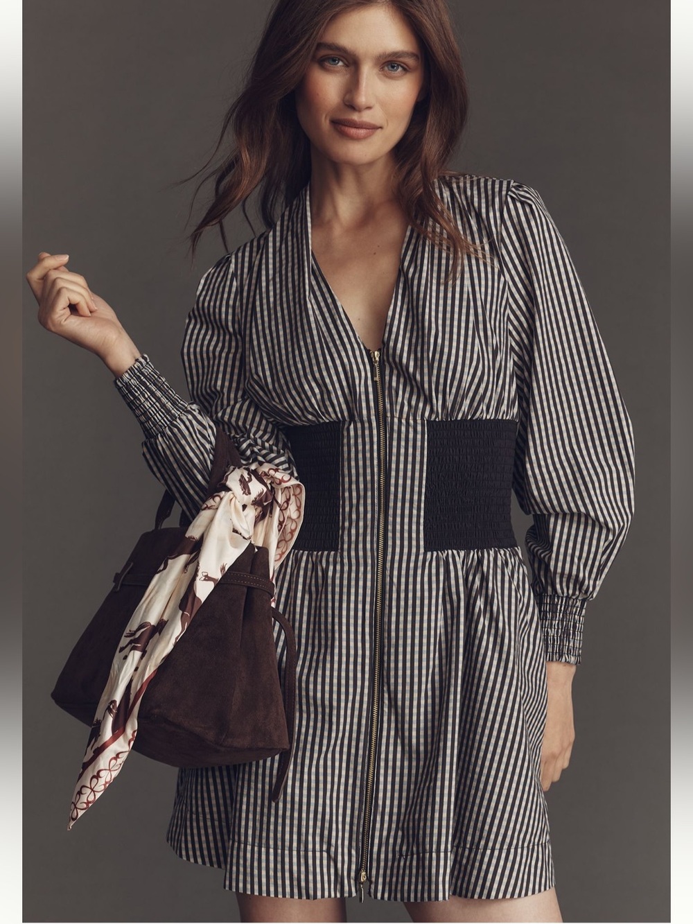 Anthropologie Preppy Coquette Tommie Gingham Zip Front Mini Dress NWT XL